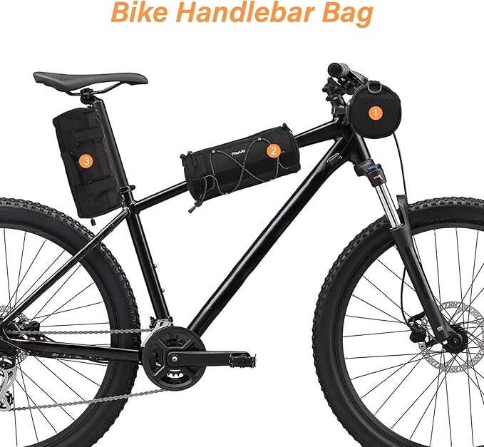 MOSISO Bike Handlebar Bag, Bicycle Front Frame Case with Elastic Cord, 2.5L Bike Roll Top Tube Pouch Storage Pack Cycling Accessories Cylinder Bag with Shoulder Strap, Black