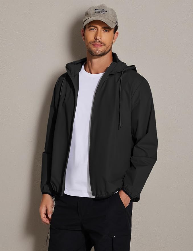 COOFANDY Men's Light Rain Jacket with Hood Packable Waterproof Raincoat Golf Rain Gear Travel Hiking Windbreaker