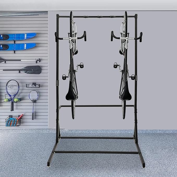 Freestanding 5 Bike Storage Rack 330 Lbs Sturdy Metal Vertical Bike Rack Indoor Garage Floor Stand Bicycle Organizer for Home and Garage Organizer, Indoor/Outdoor Bike Storage Rack