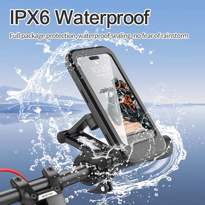 Waterproof Bike Phone Mount, Touch-Screen Bicycle Phone Holder, Universal Waterproof Cell Phone Bag 360°Rotatable Motorcycle Scooter ATV MTB Phone Mount Holder for 4.7-6.8" Smartphones