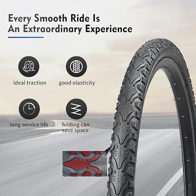 26x1.75 Bike Tires 2PCS, HUIOK 26 Inch Replacement Kits Bicycle Tires with 2 Tubes and 2 Levers