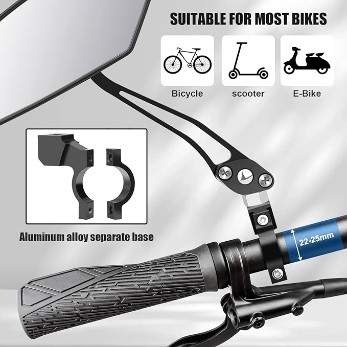 Diyife Bike Mirror, HD Wide Angle Large Handlebar Rearview Mirror, Blast-Resistant 360°Adjustable Bicycle Rear View Mirror Accessories for Mountain Road Bike Moto (Left)
