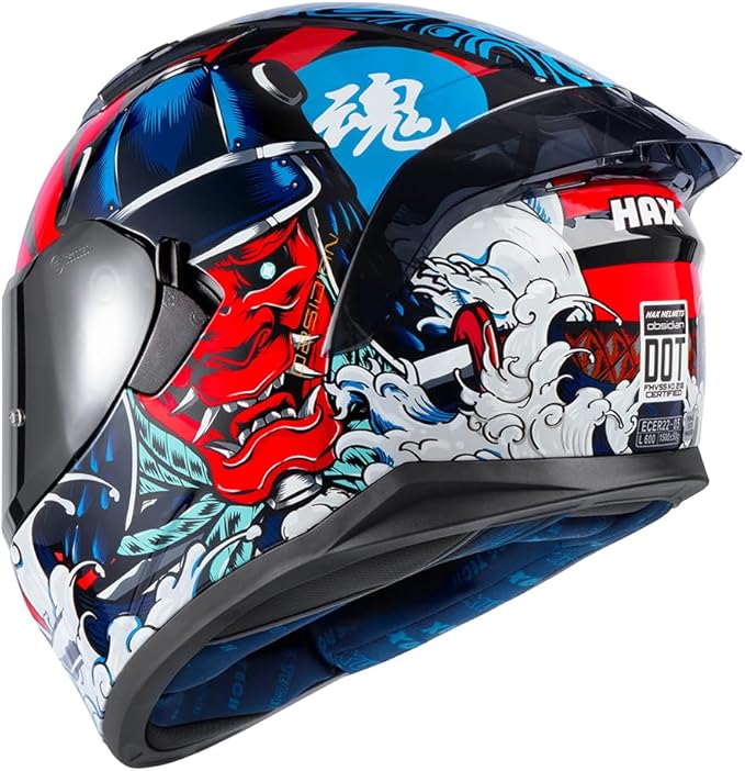 HAX Obsidian Full Face Dual Visor Adult Motorcycle Helmet for Motorbike Street Bike with Pinlock Ready DOT Approved Samurai Red XXL