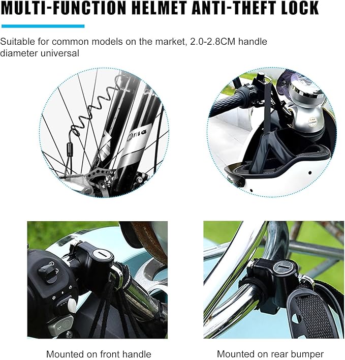 Motorcycle Helmet Anti-Theft Lock, Motorbike and Bicycle Helmet Safety Lock with Two Keys, Handlebar Mounting Tamper-Proof Helmet Security Lock, Motorcycle Accessories (Black+Black)