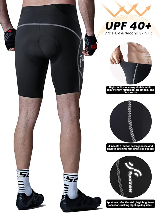 Sportneer Padded Bike Shorts for Men - 4D Padding Mens Bicycle Cycling Biking Clothing Shorts, Breathable and Absorbent