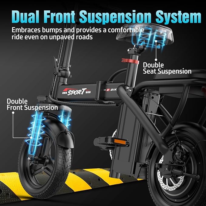 ASKGO Electric Bike for Adults Teens, 800W/1200W Peak Folding Ebike, 22/25MPH, 30-45 Miles Range, E-Bike with Dual Brake & Multi Suspension, 14" Portable Electric Mini Bike for Commuting