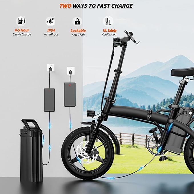 Electric Bike for Adults 500W Peak Motor, 14" Folding Ebike Max 23MPH, Electric Bicycle with 48V12AH Removable Battery, 35Mile PAS Range, Multi-Shock Absorption,UL 2849,Commuting Mini E Bikes