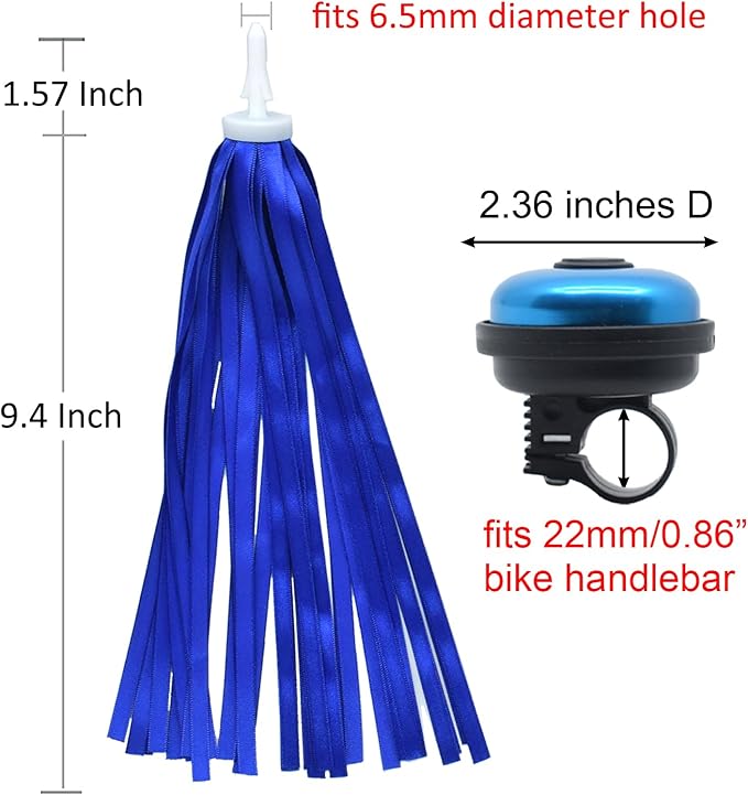 Blue Bike Bell Blue Bike Streamers Ribbon Bicycle Tassels for Bike Handlebar Decorations