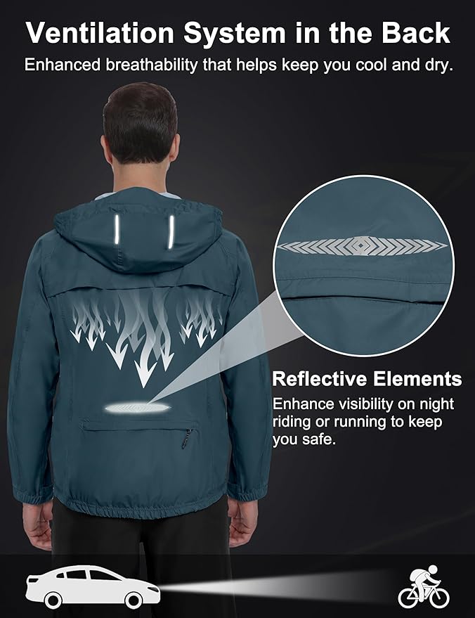 Little Donkey Andy Men's Waterproof Windbreaker Lightweight Packble Cycling Jacket for Biking, Running