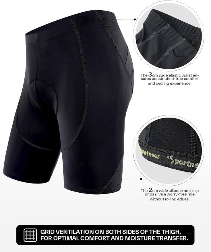 Sportneer Padded Bike Shorts for Men - 4D Padding Mens Bicycle Cycling Biking Clothing Shorts, Breathable and Absorbent