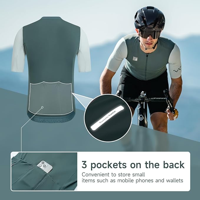Santic Men's Cycling Jersey Short Sleeve Tops Pro Road Bike Shirt Full Zipper UPF 50+ Bicycle Jersey with Pockets