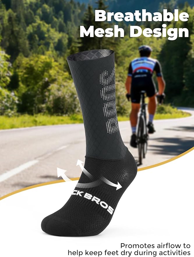 ROCKBROS Cycling Socks with Breathable Mesh, Moisture-Wicking & Odor-Resistant for Men & Women, Anti-Slip Silicone Grip