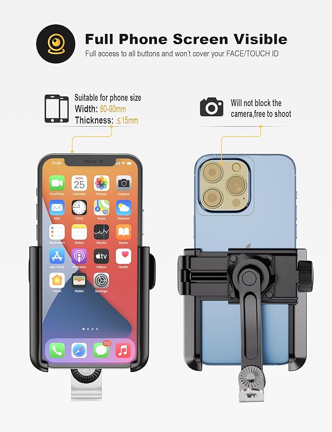 Motorcycle Phone Mount, 1S Quick Release Anti Shake Motorbike Phone Holder for 3.5-7.0 Inch Smartphone for Motorcycle Mirror Phone Mount with 360° Rotatabe