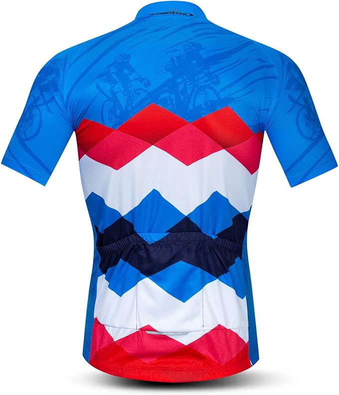 Cycling Jersey Short Sleeve USA Style Bike Tops with Pocket Reflective Stripe