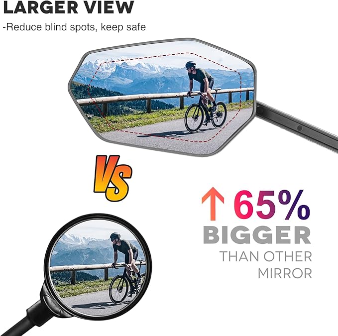 Bike Mirror Handlebar Mount, Scratch Resistant Convex Glass, Carbon Fiber Housing, Rotatable Bicycle Rear View Mirrors, Bike Rearview Mirror for MTB, E-bike, Bike Accessories, Fit 20-23mm