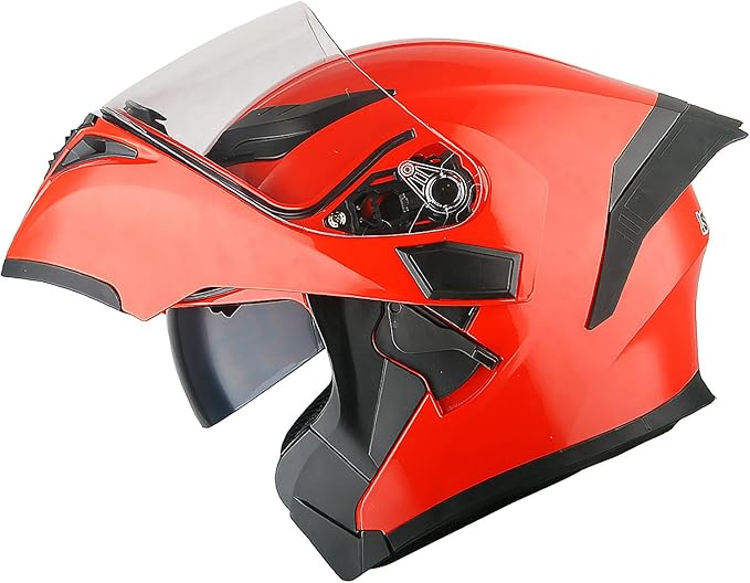 1Storm Motorcycle Modular Full Face Helmet Flip up Dual Visor Sun Shield: HB89 Glossy Red