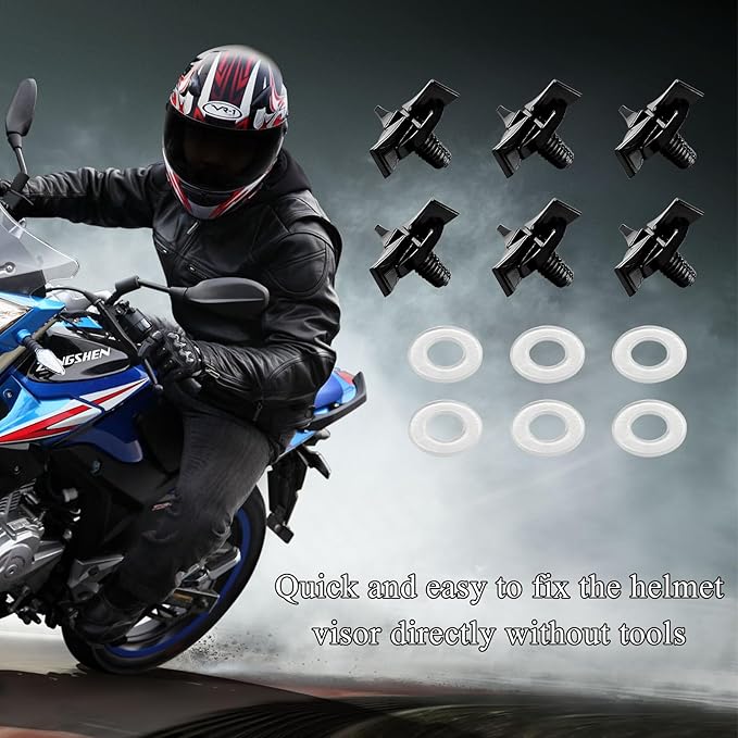6 PCS Motorcycle Helmet Screws, Universal Helmet Visor Screws with Rubber Washers, Replacement Fixing Screws for Helmet Visor, Hardware Kit with Motorcycle Helmet Bolts