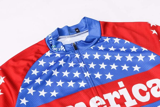 Cycling Jersey Short Sleeve USA Style Bike Tops with Pocket Reflective Stripe