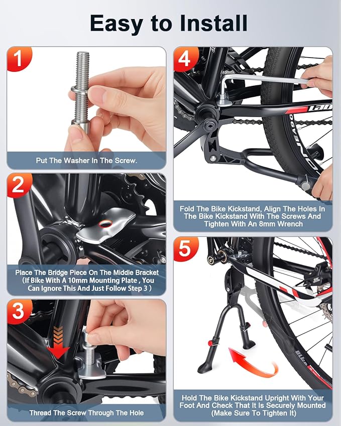Bike Kickstand Adjustable Aluminium Alloy Stationary Bike Stand For Adult Electric Bicycles,Double Leg Non-Slip Center Mount Kickstand For Adult Bike Fit 24-29inch Heavy-Duty Cargo Bike