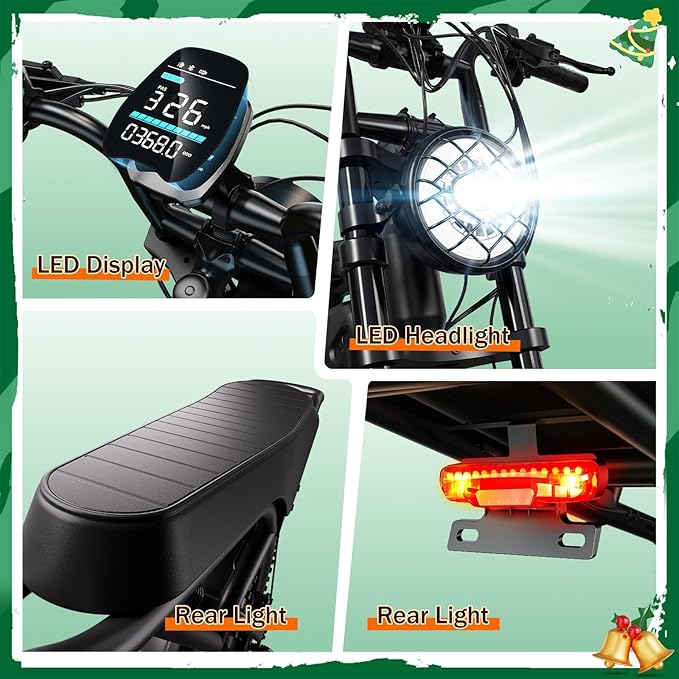 TST Electric Bike for Adults, 1500W Peak Motor 28 MPH 60/100 Miles Fat Tire Ebike with 48V 15Ah/25Ah Removable Battery 20" Electric Dirt Bike Full Suspension and 7-Speed