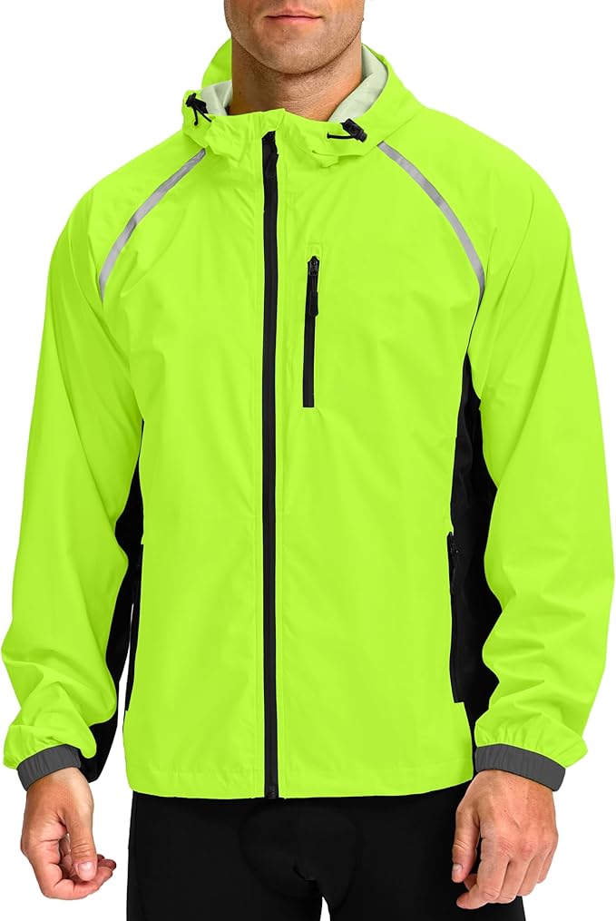 Bikewa Men's Cycling Rain Jackets Waterproof Running Bike Windbreaker Lightweight Packable Hooded Jacket