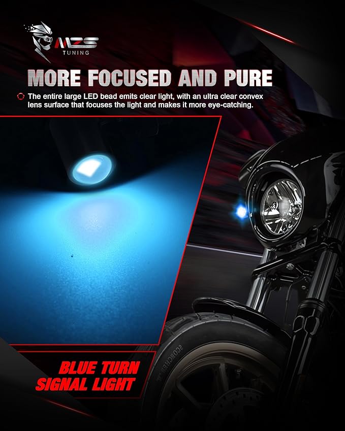 MZS Motorcycle Rear LED Turn Signals, Blue Light Mini Turn Signal Tail Light, Minimalist Design, Universal 6mm Screw Suitable for 6mm/8mm/10mm Hole Compatible with Most Family Motorcycles