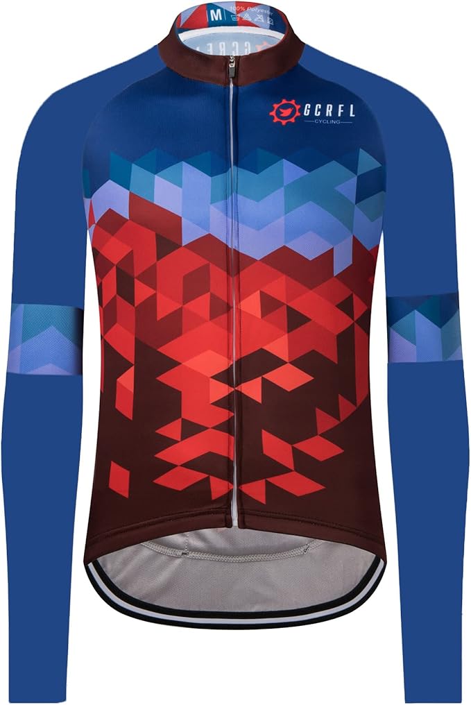 GCRFL Men's Cycling Jersey Long Sleeve Biking Shirt with 3+1 Zipper Pocket Breathable Quick Dry Bicycle Jersey