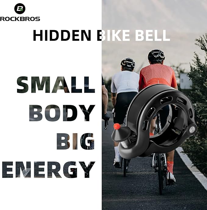 ROCKBROS Bike Bell, Hidden Bicycle Bell with Clear& Long Sound, Durable MTB Bell for 22.2/25.4/31.8 mm Standard Handlebar Size, More Than 100DB, Bike Horn for Adults or Kids Bike