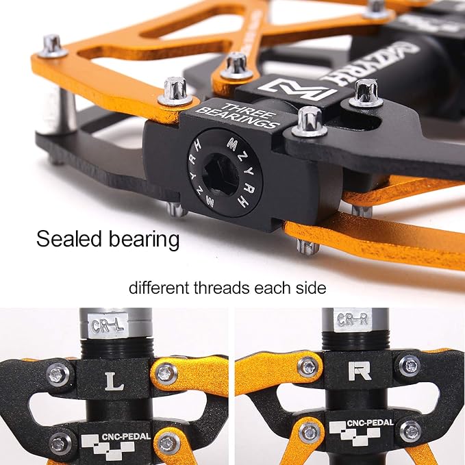 MZYRH Mountain Bike Pedals, Ultra Strong Colorful CNC Machined 9/16" Cycling Sealed 3 Bearing Pedals