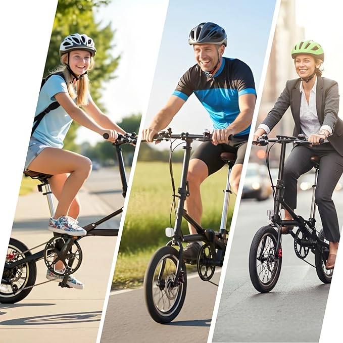 16‘’ Folding Bike for Adults, 1-Second Fold Technology, 95% Pre-Assembled Lightweight 33lbs Commuter Bicycle, 7-Speed Gear System for Men & Women, Foldable Bike for City Travel & Small Space Storage