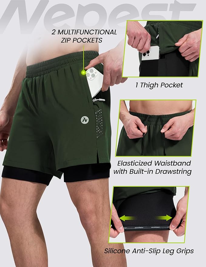 Nepest Men's Mountain Bike Shorts 4D Padded Cycling Bicycle Biker Riding Loose-fit Gel Padding MTB Shorts Zipper Pockets