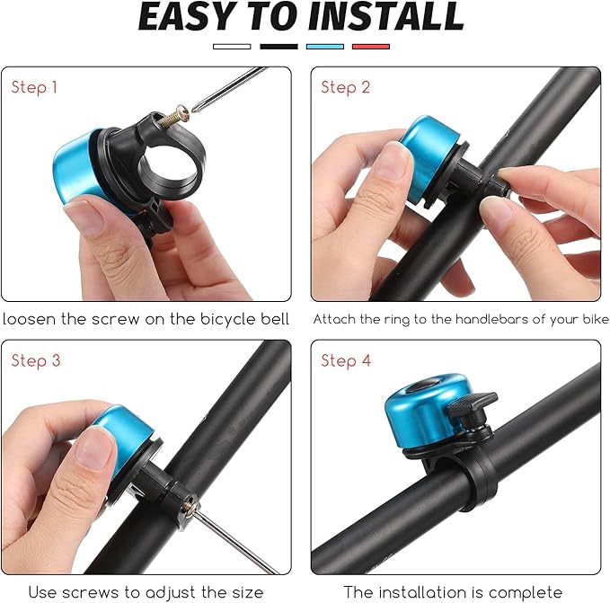 Hestya 4 Pieces Bike Bells, Bicycle Bells for Mountain Bicycle Handlebars Loud Crisp Clear Aluminum Road Bike Ring Bell with Screwdriver for Adults