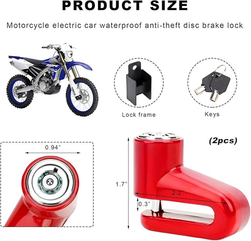 2 PCS Motorcycle Disc Brake Lock, Anti-Theft Security Wheel Disc Brake Lock with Keys, Universal Safety Disc Lock for Bikes Scooters Motorcycles, Motorcycle Accessories(Red)