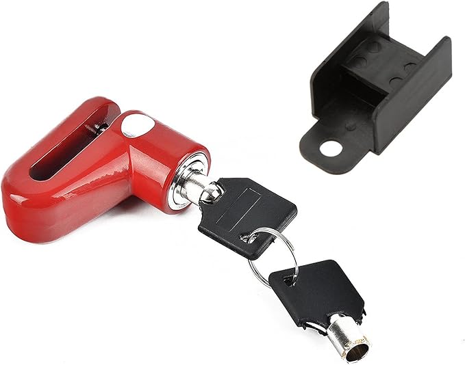 Safety Disc Lock Motorcycle Bike Anti-Theft Wheel Brake Lock Padlock Waterproof Loud for Motorcycle Bike Scooters Mountain Road MTB Cycling Rotor Disc Brake Wheel Lock with Two Keys (Red)