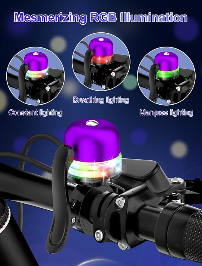Bike Bell for Kids & Adults, Light up Bike Accessories Adjustable with Ferrules Fit for 0.74-1.25in(19-31.8mm) Bicycle Handlebars, Aluminum Made & Crisp Sound for Mountain Dirt Road Bike Ebike