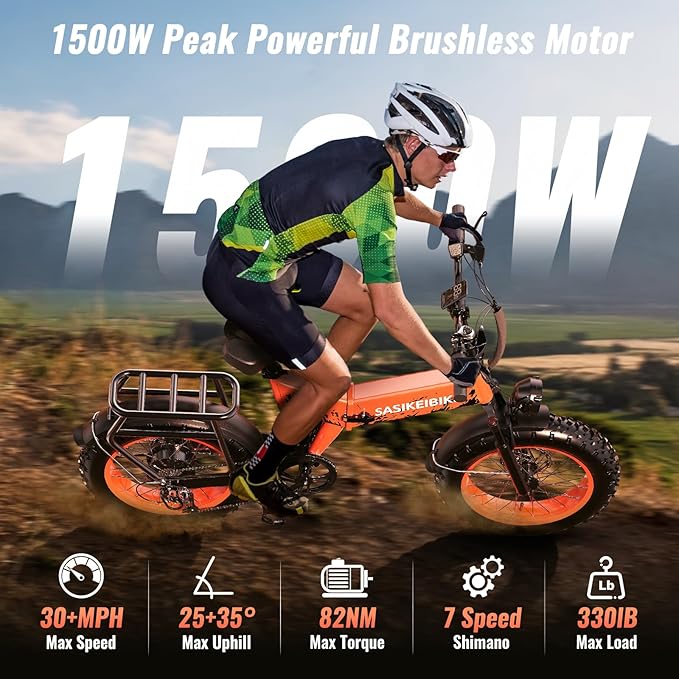 1500W Electric Bike for Adults Full Suspension,48/52v 20AH Electric Dirt Bike with 20" x 4.0 Fat Tire, Max 30+MPH & 70 Miles Electric Bicycle, Ebike for Snow, Mountains, Road UL Certified
