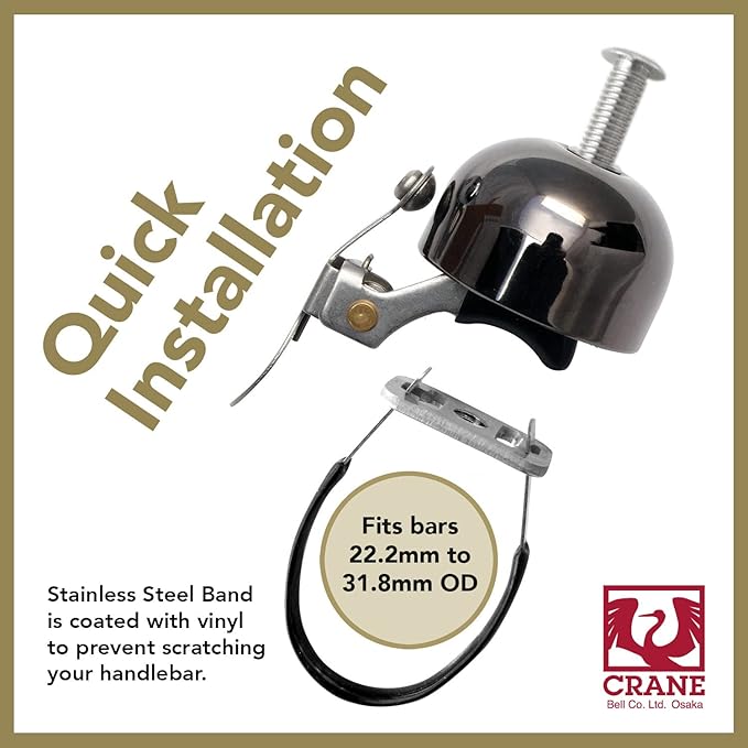 Crane Bike Bell E-Ne Bicycle Bell, Made in Japan for Road Bikes or Mountain Bikes, Fits All Handle Bar Sizes & Types