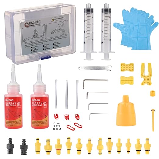 Brake Bleed Kit for Shimano, TEKTRO, Magura, TRP, Hayes, Formula, Giant.Mountain Bike Brake Bleed Kit Includes Transparent Funnel, 120ML Mineral Oil Brake Fluid.