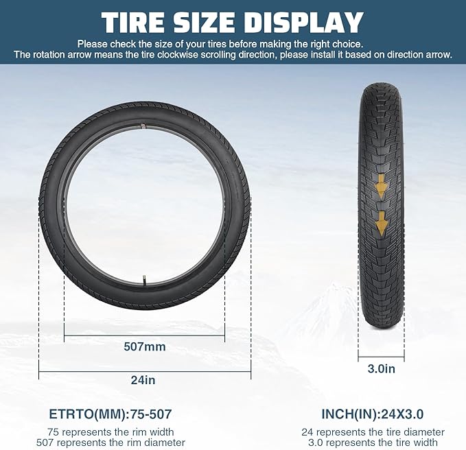 MEGHNA Fat Bike Tire 16/20/24/26 inch Electric Bike Tire Fat Tire 16/20/24/26 x 3.0 inch Heavy Duty Knobby Anti-Slip Foldable Replacement All Terrain Tire for E-Bike Snow Bike Fat Bike