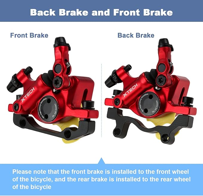 HB-100 Line Pulling Hydraulic Disc Brake Calipers, Mechanical Disc Brakes for MTB, Mountain Bike, E-bike and Electric Bike 2PCS Front/Rear Red