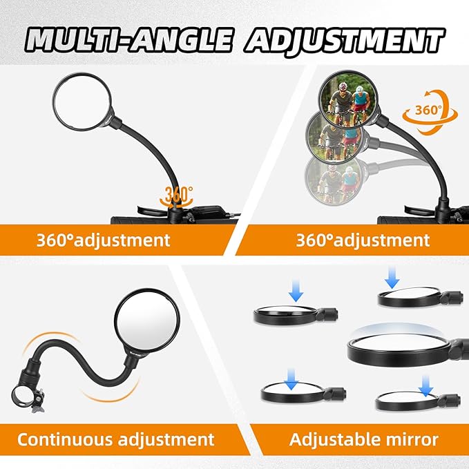 West Biking Bike Mirror Handlebar Mount, Adjustable Rotatable Bicycle Rear View Mirror, Wide Angle Acrylic Convex Safety Mirrors for Mountain Road Bike (Black- 2 PCS Converx Mirror)