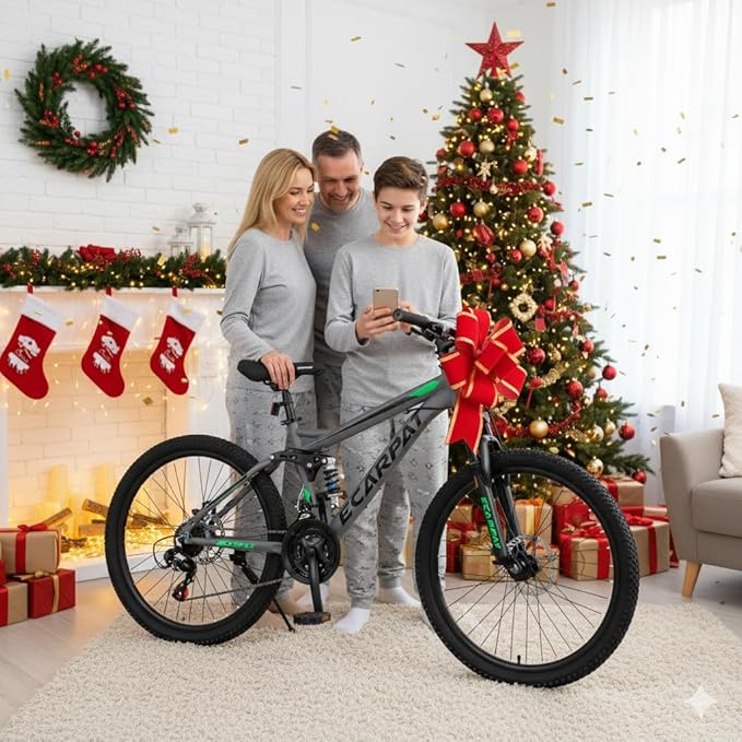 Mountain Bike 24 26 27.5 Inch, Dual Full Suspension Mens Womens Bike, 21 Speeds Dual Disc Brake Carbon Steel Bike, Boys Mens Mountain Bike for School Work Summer Camping, Birthday Gift Choice