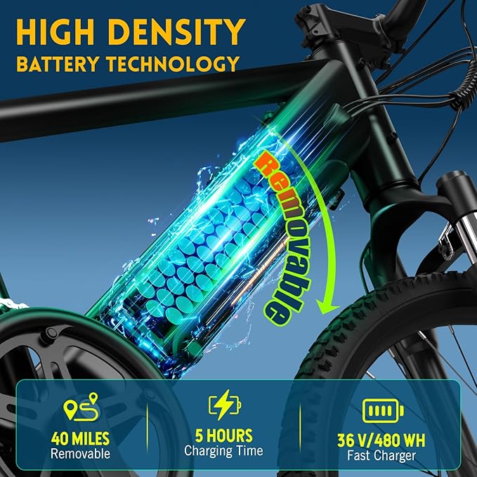 TST Electric Bike for Adults, 750 Peak Motor Ebike with 36V/7.8Ah Battery, up to 40 Miles Range 25 MPH Electric Bicycle, 7 Speed, 26" E Bike for Commute