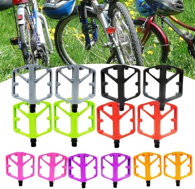 Mountain Bike Pedals with DU Bearings, Aluminum Alloy (6061) Treadle, Anti-Slip Nylon Platform – Compatible with Road and for Hybrid Bicycles