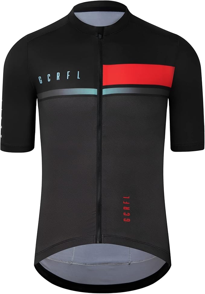 GCRFL Cycling Jersey Men Shorts Sleeves Road Bike Jersey Bicycle Tops Shirt, Zipper Pocket UPF 50+ Lightweight PRO Race Fit