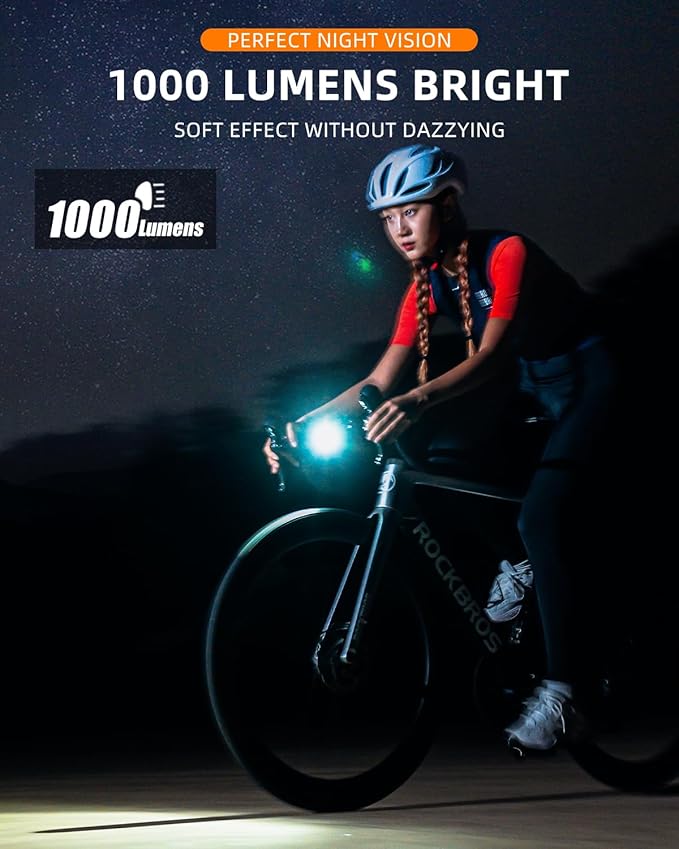 ROCKBROS Bike Light Compatible with Bike Out-Front Mount Rechargeable Bicycle Headlight Front Lights for Night Riding