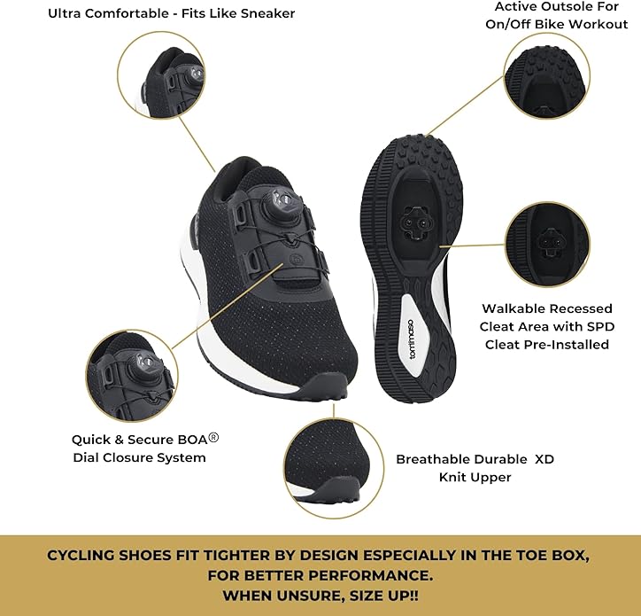 Tommaso Women's Cycling Shoes with Pre-Installed SPD Cleats — Easy to Walk-in Ventilated SPD Cycling Shoes for Women's Spin Classes and Indoor Bikes — Comfortable on Foot and Toebox.