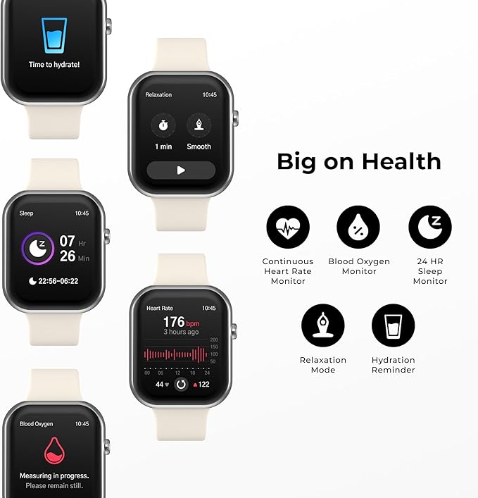 iTouch AIR 5 Smartwatch – 1.85” AMOLED Display, Bluetooth Calling, 100+ Sport Modes, Heart Rate, SPO₂, Stress & Sleep Tracking, IP68 Water Resistant, 7-Day Battery Life – for Android & iOS