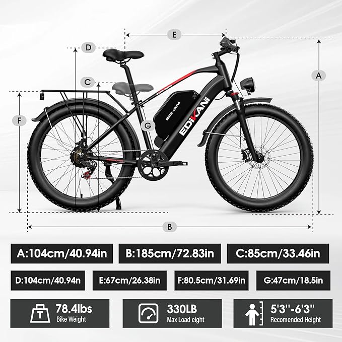 E Bikes for Adults Electric,51 MPH/48 MPH Fast Ebike Peak 5000W/3000W 32AH 52V 130 Miles Max, Dual Motor Electric Bike Fat Tire E Bike for Men, 26" Electric Bicycle for Snow Off-Road, Hydraulic Brakes