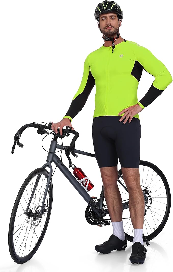 Nepest Mens Cycling Jersey Long Sleeve Bike Jersey UPF 50+ Road Biking Shirts Clothing with 4 Rear Pockets